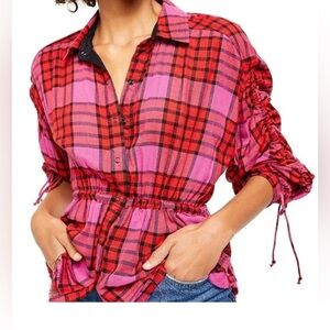 Free People Pacific Dawn plaid shirt snaps drawstring pink sz L M